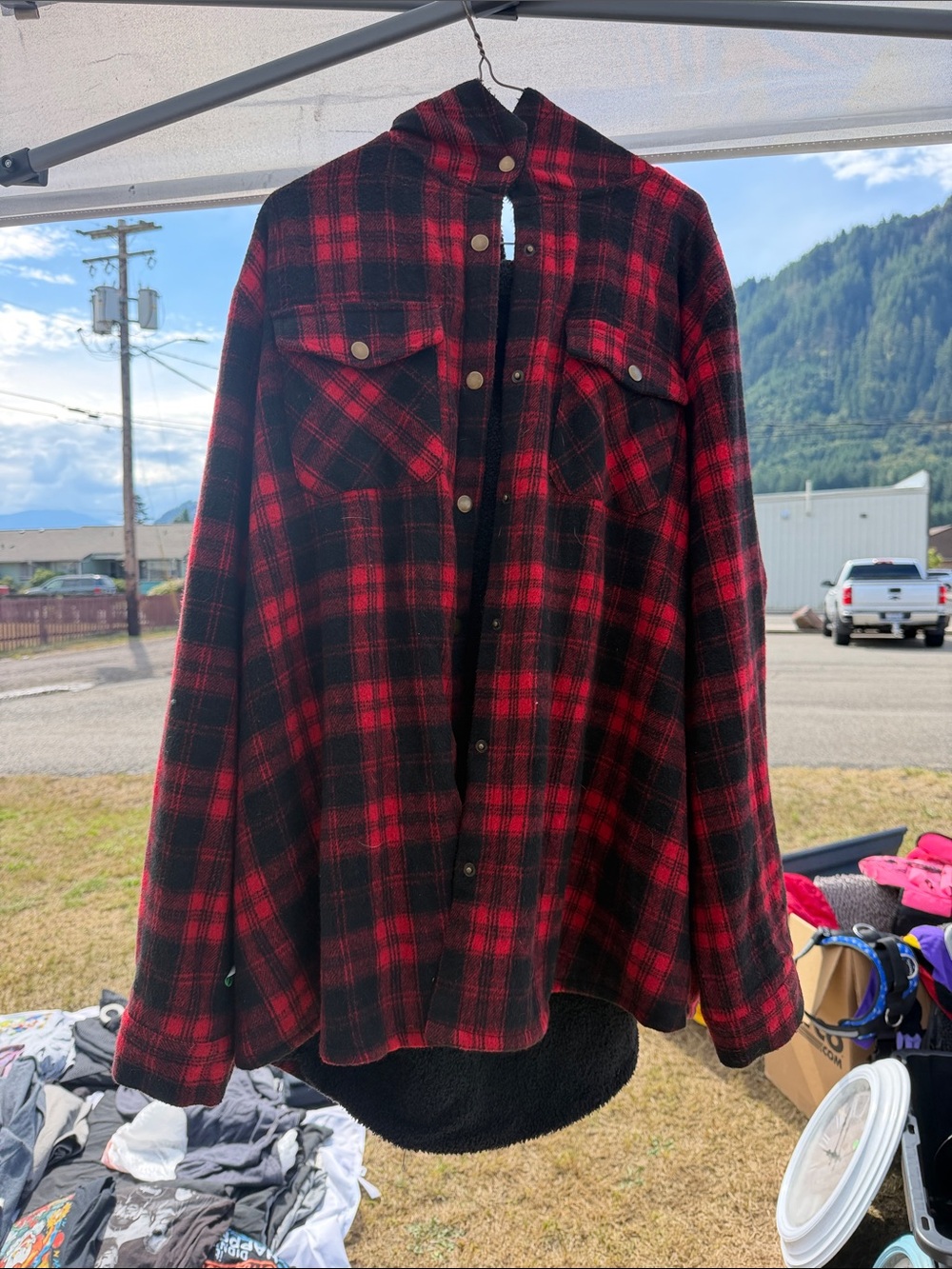 Women’s Red and Black Plaid fleece lined hoodedJacket